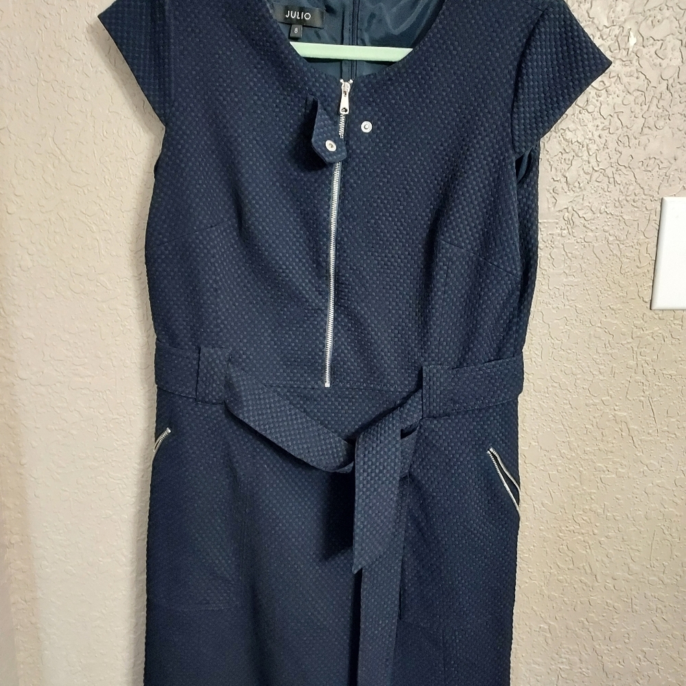 Elegant Navy Belted Midi Dress
